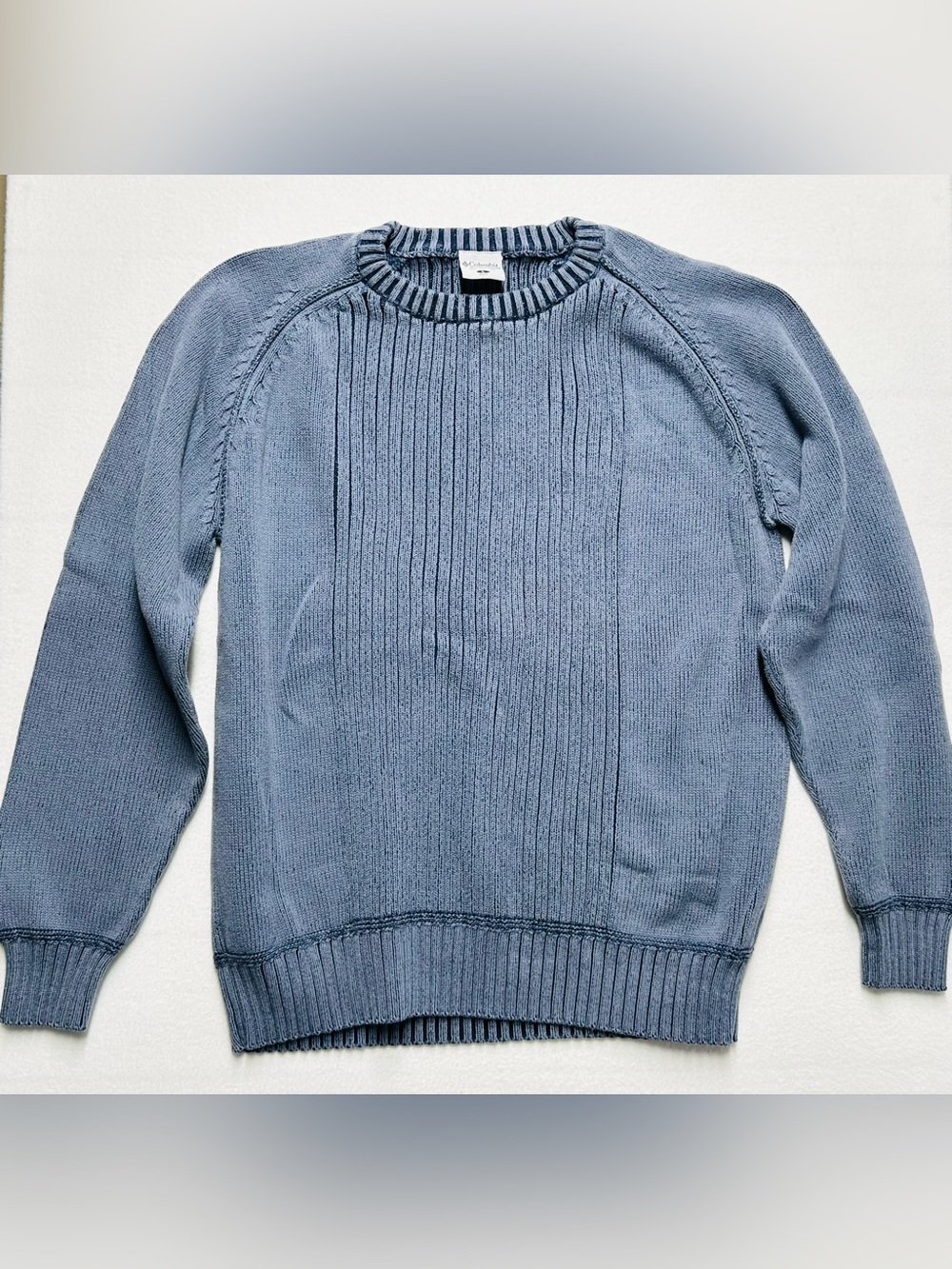 Columbia Men’s Large  100% Cotton Ribbed Knit Sweater – Light Blue – P2P 26”